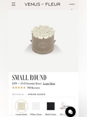 New Venus et Fleur Eternity Roses Cream White 15 Roses Suede Round Box $359 NWT